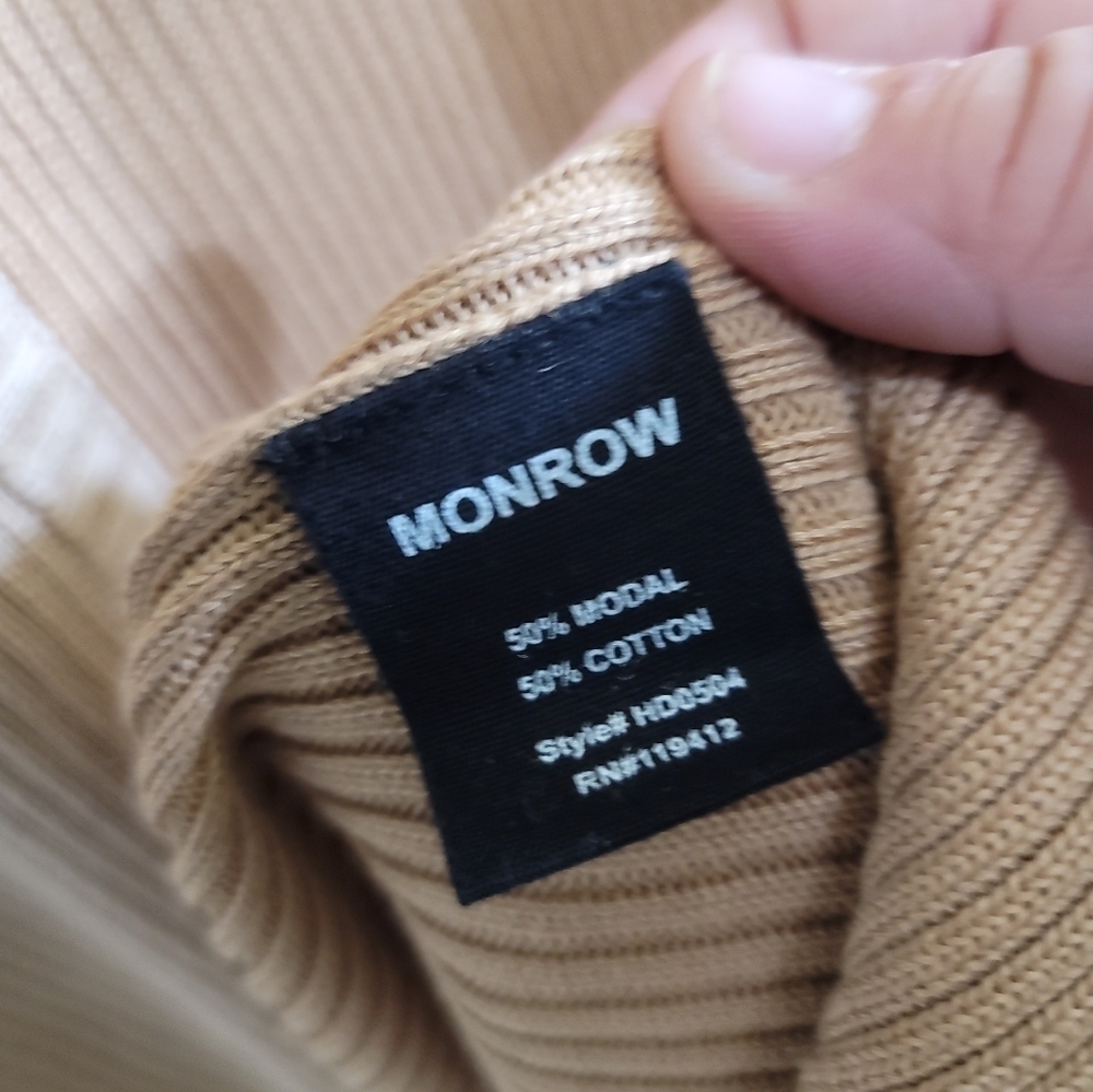 NWT Monrow Cardi Two-Tone Rib Knit Midi Dress Large Color-block Modal Cotton Tan - Picture 9 of 9